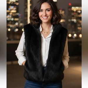 Women Faux Fur Vest Black - Size Medium